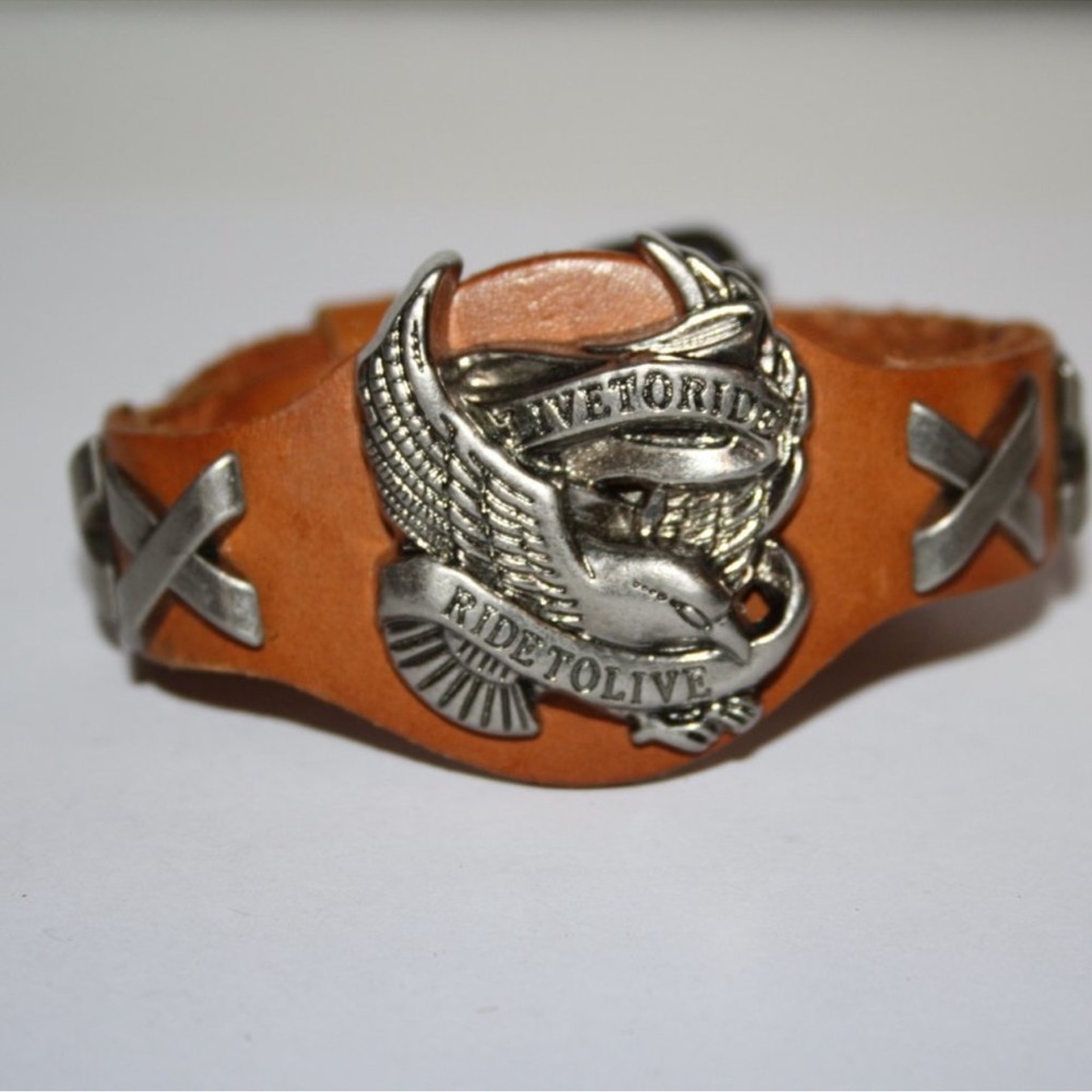 Moto Style Leather Cuff Bracelet Live to Ride, Ride to Live bracelet 7-8.5"